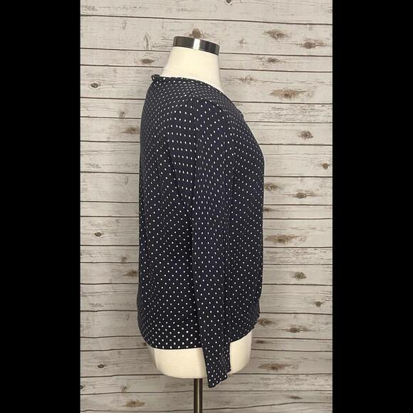 L.L. Bean 100% cotton navy blue polka-dot button-down cardigan sweater Size XL - Picture 5 of 7